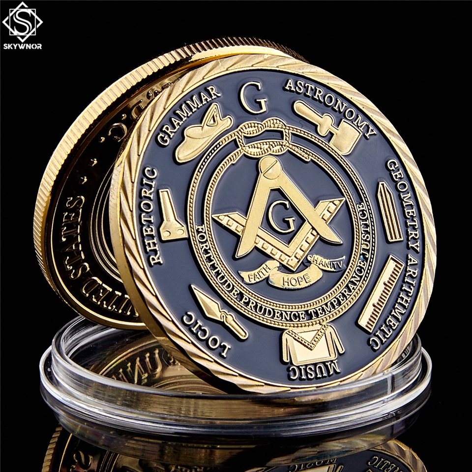 Brotherhood Freemasons Masonic Craft Gold Plated Coin Eye Golden Design Mason Token Coins Collection-image-581607910