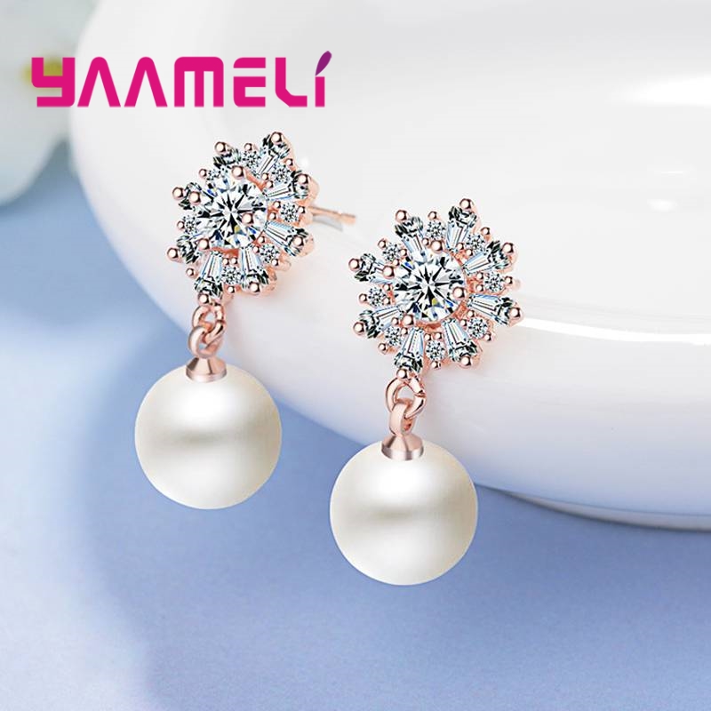 

Original Classic White Pearl Pendant Earrings For Women Girls Two Colors 925 Sterling Silver Cubic Zirconia Jewelry