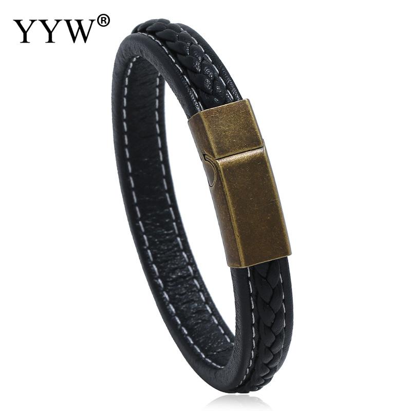 

Black/Brown Braided Leather Bracelet Punk Men Jewelry Stainless Steel Magnetic Clasp Fashion Bangles Braided Cord Bracelet