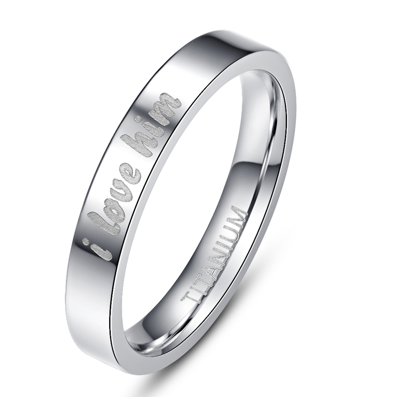 

Silver Color Polished "I Love Him" Stainless Steel Lover Ring Wedding Engagement 100% Titanium Steel Couple Rings Woman