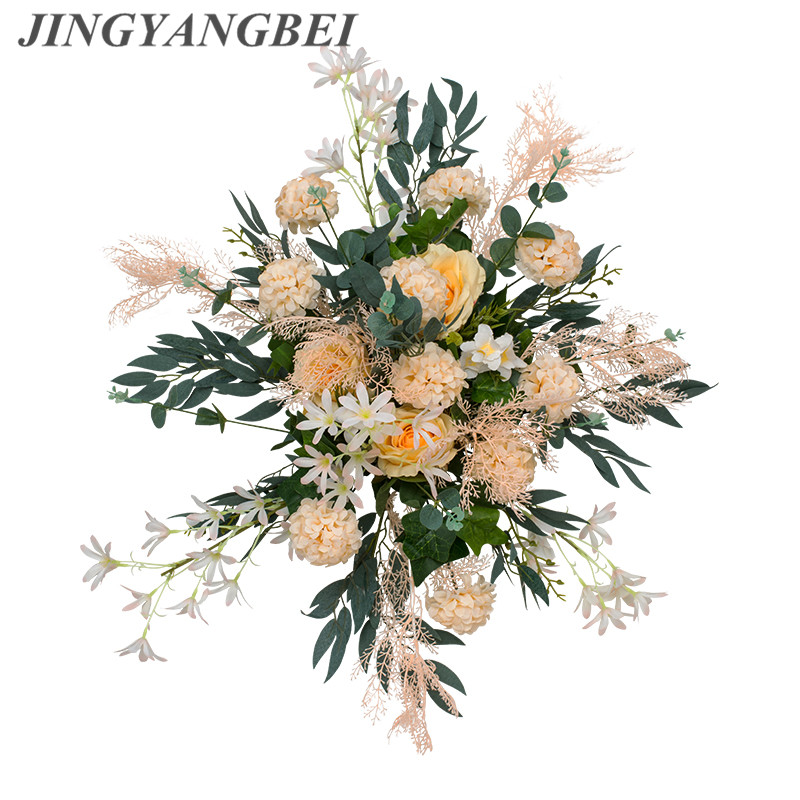 

Artificial road lead flower wedding party arch background frame corner flower iron geometric frame layout decoration, Milky white