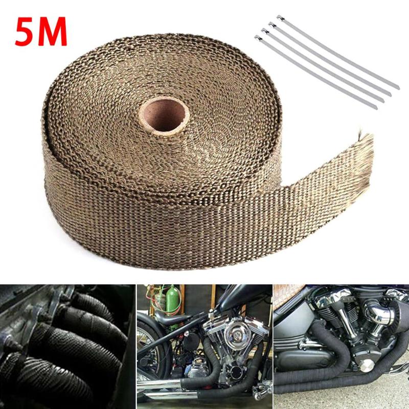 

5M Heat Wrap Tape Thermal Protection+ 4 Ties Kit Exhaust Pipe Insulat Roll Fiberglass Heat Shield Motorcycle Exhaust Header Pipe