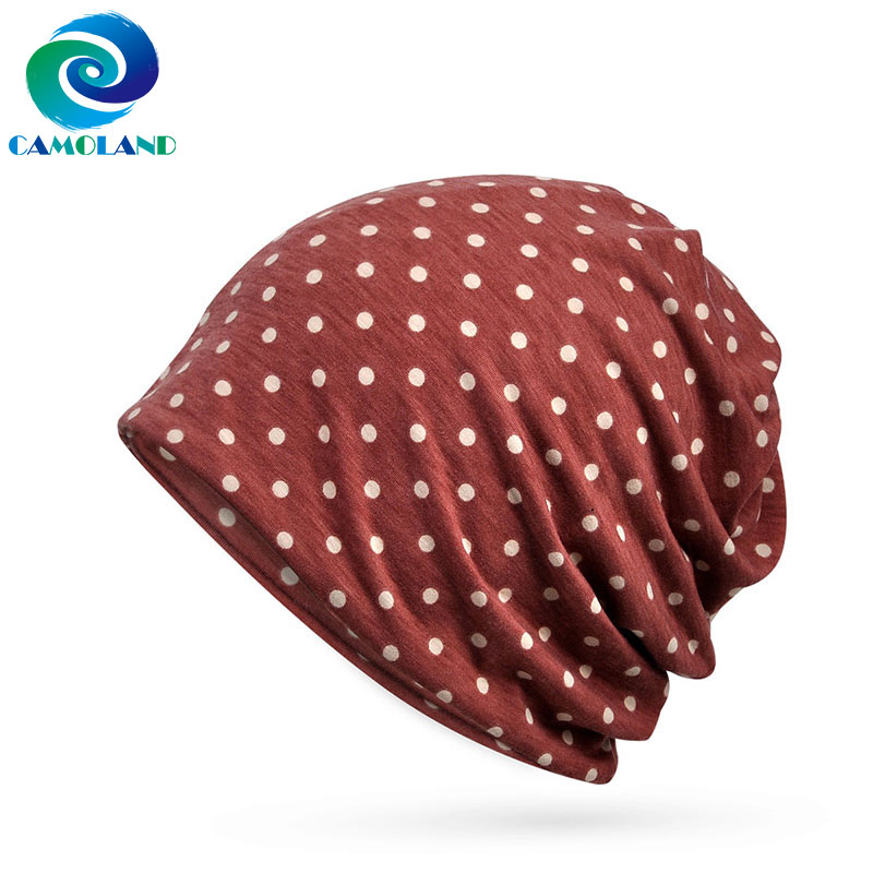 

CAMOLAND Fashion Dot Design Skullies Beanies For Women Autumn Double Use Scarf Hedging Caps Casual Outdoor Cycling Bonnet Hats, Black