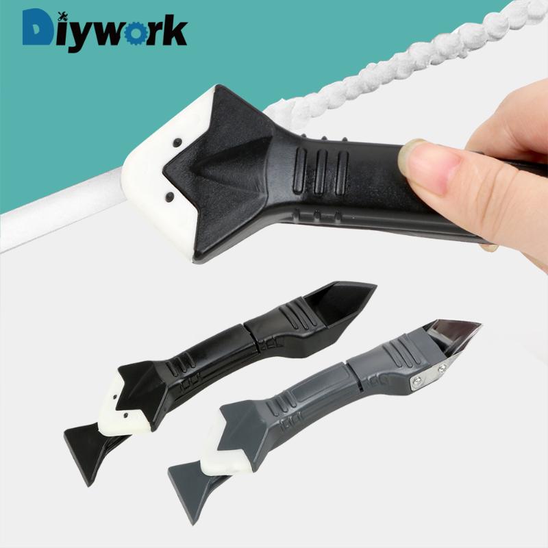 

DIYWORK 3 In 1 Window Squeegees Plastic Metal Scraper Cement Caulk Removal Tool Silicone Sealant Spreader Spatula Hand Tool