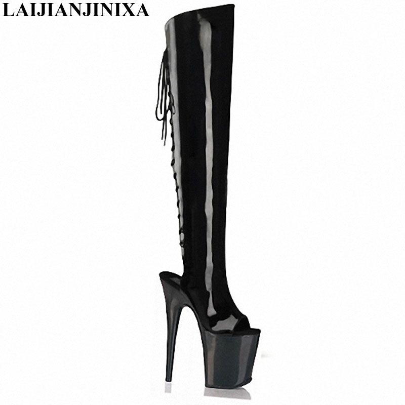 

LAIJIANJINXIA 20Cm Night Club Dance Over-The-Knee Boots Women Open Toe Lace Up Back Platform Catwalk High-Heeled Boots Female, A056 a