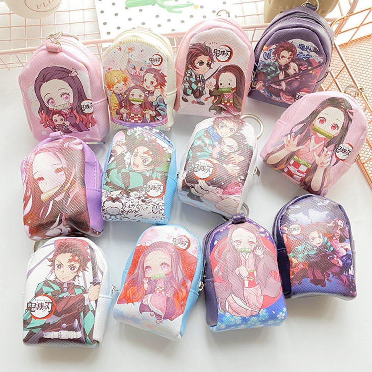 

Anime Ghost And Extinction Blade Small backpack zero wallet Key chain hold a bag PU key chains to store a small bag keyring