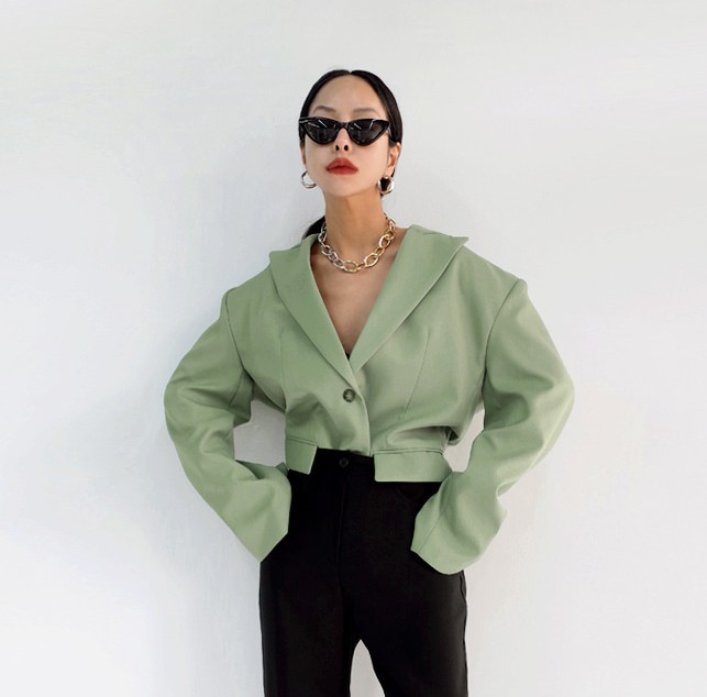 

Single breasted green blazer long sleeve jacket women loose coat 2020 Korean new autumn female streetwear plus size clothes, Black;brown