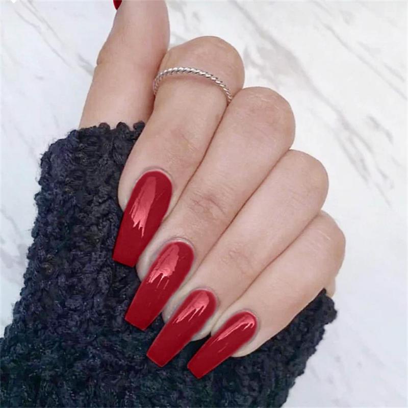 

24Pcs/Set Candy color Matte Full Cover False Nail Tips Ballerina Nail Art Manicure Matte Tips Coffin Fake Nails Extension, Blue