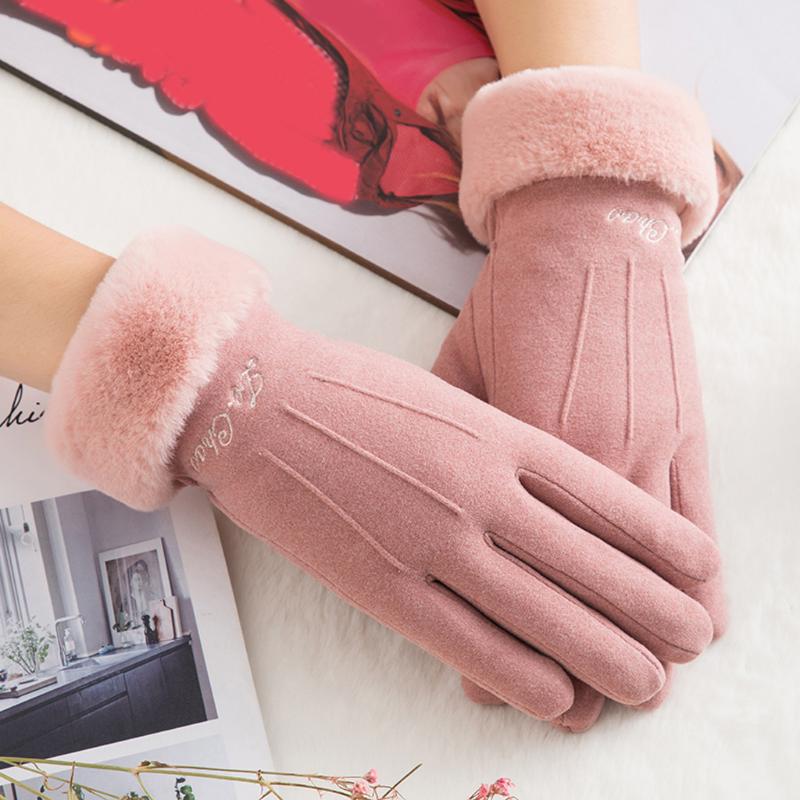 

Winter Gloves Women Button Decoration Warm Cashmere Mittens Double thick Plush Wrist Women Touch Screen Driving Gloves L58