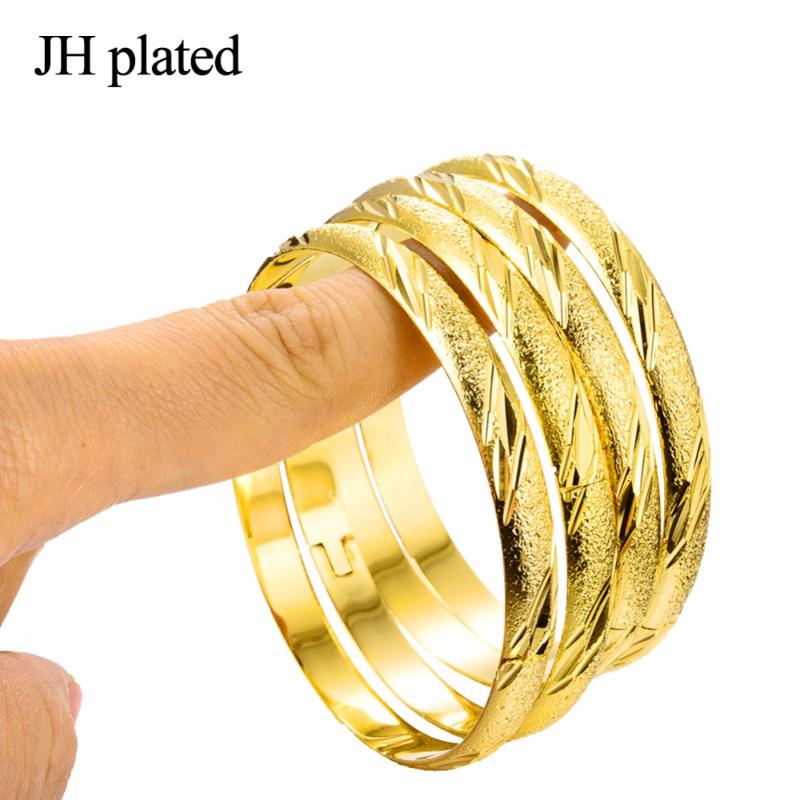 

JHplated 4 Pieces Ethiopian Bride Bangle for Women Gold Color Dubai Bracelet African Arab Jewelry Fancy Gift