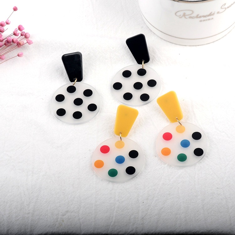 

Dangle & Chandelier UJBOX Japanese Korean Sweet Black Color Polka Dot Acrylic Earrings For Women Girls Round Statement Party