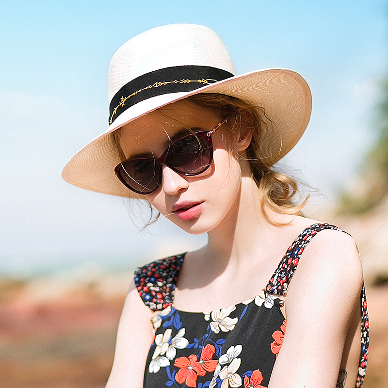 

Sedancasesa 2020 Fashion Summer Hats for Women Embroidery Straw Sun Hat Visors Feminino Cap Ladies UV Protection Caps for Girls, Ivory 57cm