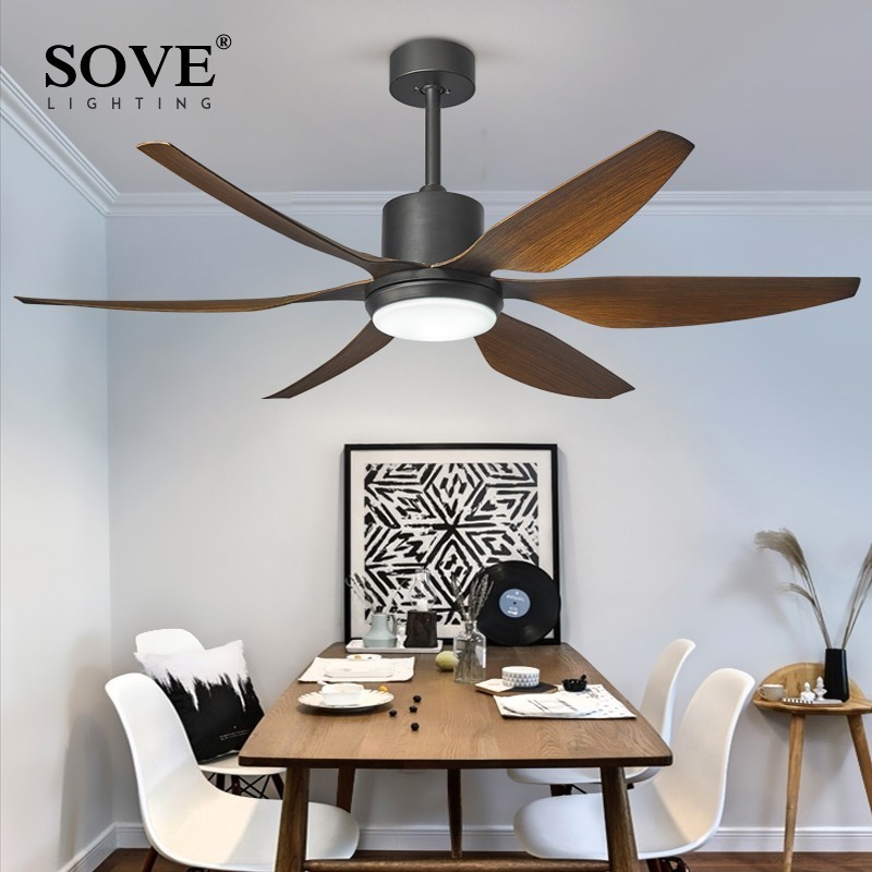 

SOVE 66 Inch Modern LED Brown Ceiling Fans With Lights Large Amount Of Wind Living Room DC Ceiling Fan Lamp Remote Control