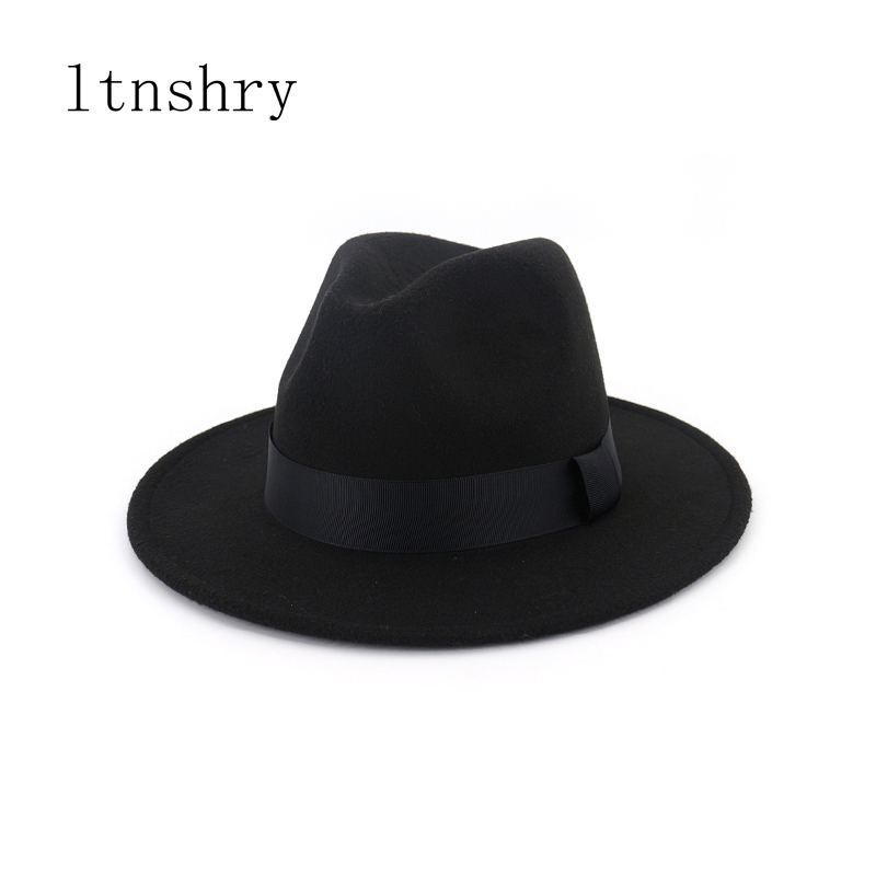 

New Vintage Fedora Men Wool Wide Brim Top Hat Witner Autumn for Woman Chapeau Black Hat Bowler Ladies women's Jazz Hats