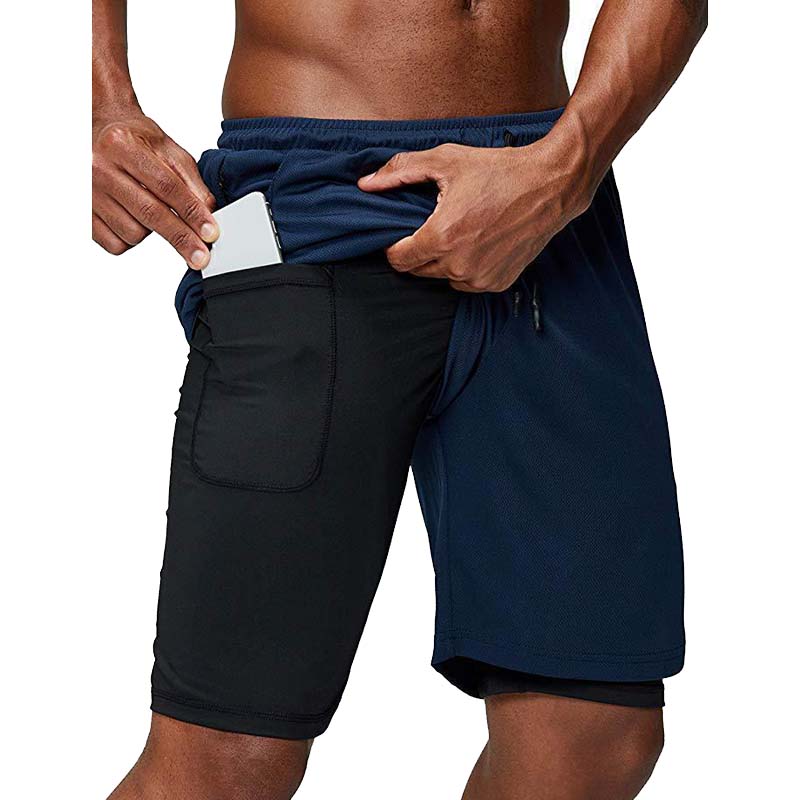 

Men's Gym Fitness Training Quick-Drying Shorts Double-Layer Running Shorts Outdoor Sports Basketball Navy Blue, Multi
