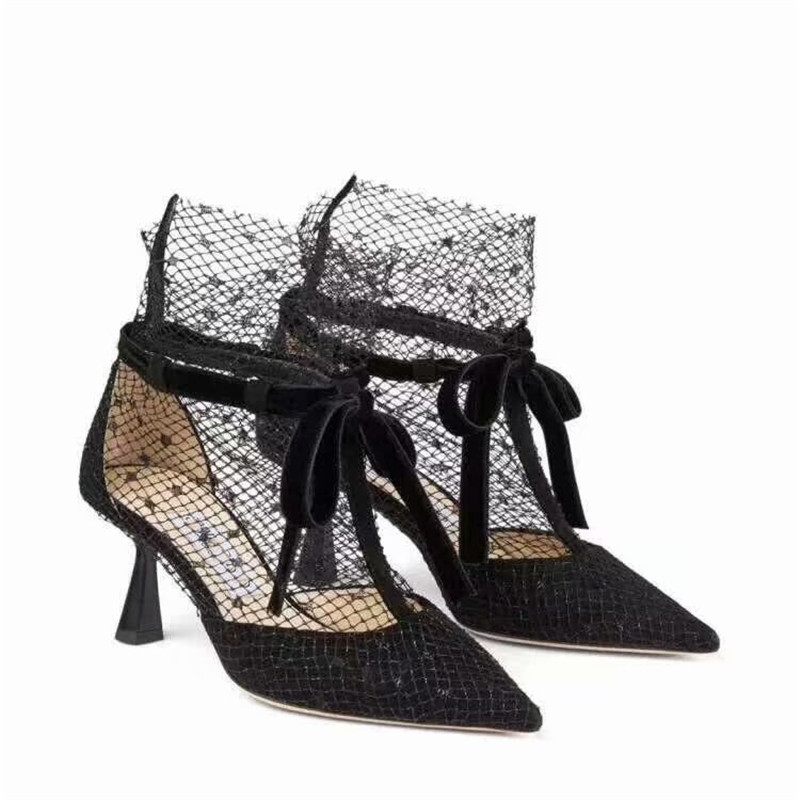 

Women Shoes Genuine Leather Pointed Toe Air Mesh Decor Female Single Shoe Shallow Elegant, Black