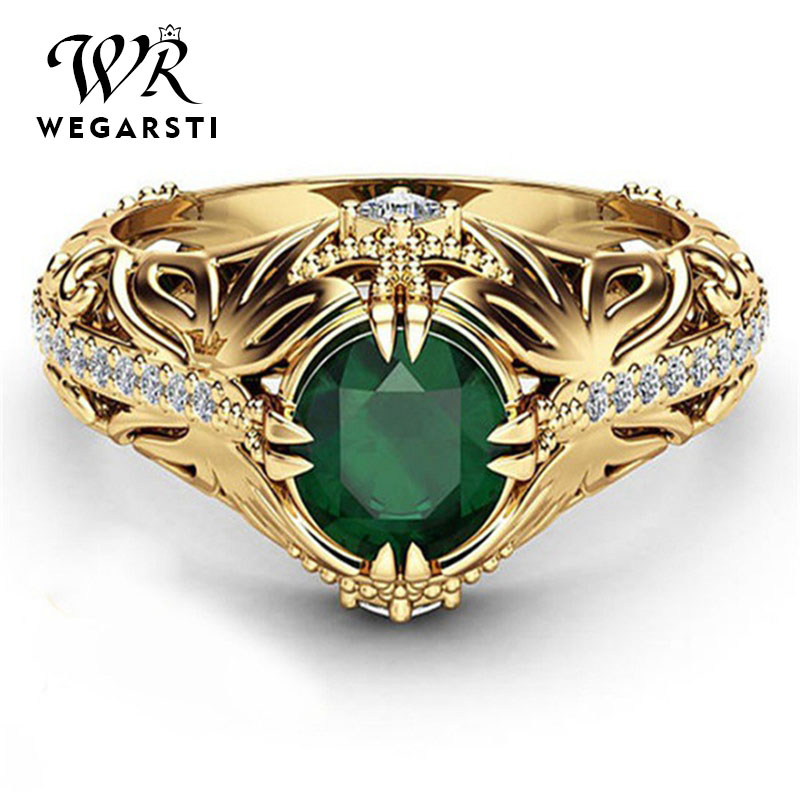 

WEGARSTI 925 Silver Jewelry Vintage Green Emerald Ring Gold Engagement Wedding Ring For Women Fine Jewelry Accessories Wholesale