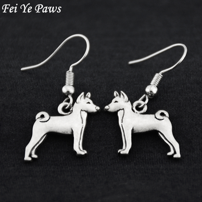 

Vintage Silver Color Boho Basenji Dog Charm Drop Dangle Earrings Long Statement Ladies Earrings For Women Pet Jewelry Bijoux