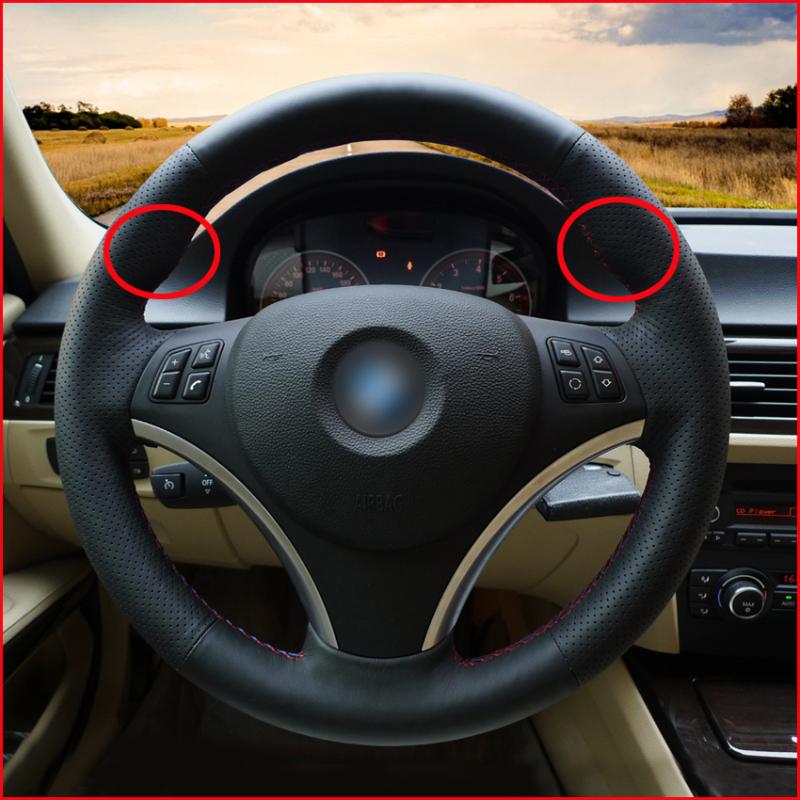 

MEWANT Black Artificial Leather Car Steering Wheel Covers for E90 320i 325i 330i 335i E87 120i 130i 120d Accessories