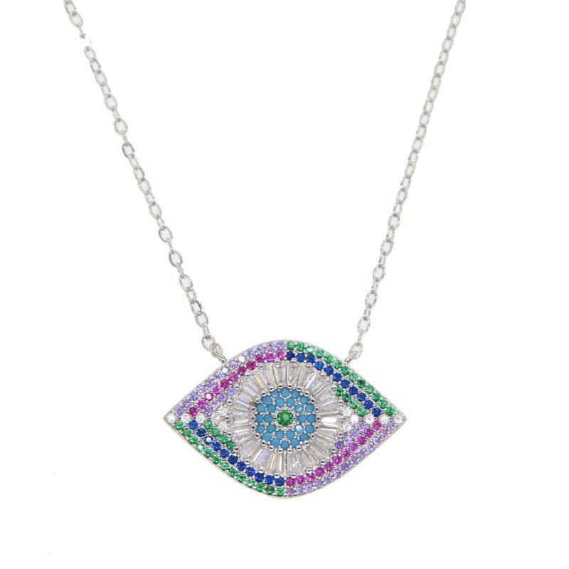 

women Luxury multi colored Blue red Cubic Zirconia Evil Eye Necklace Gold Color with Crystal 41+5cm Chain necklaces