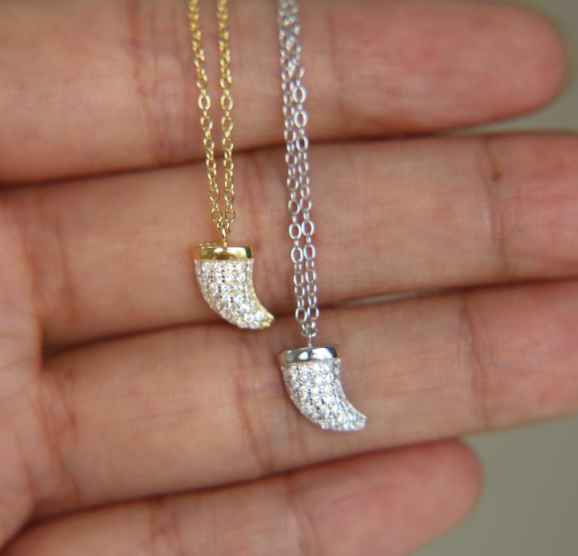 

guarantee 925 sterling silver dainty cute horn charm micro pave cz horn simple silver jewelry delicate necklace