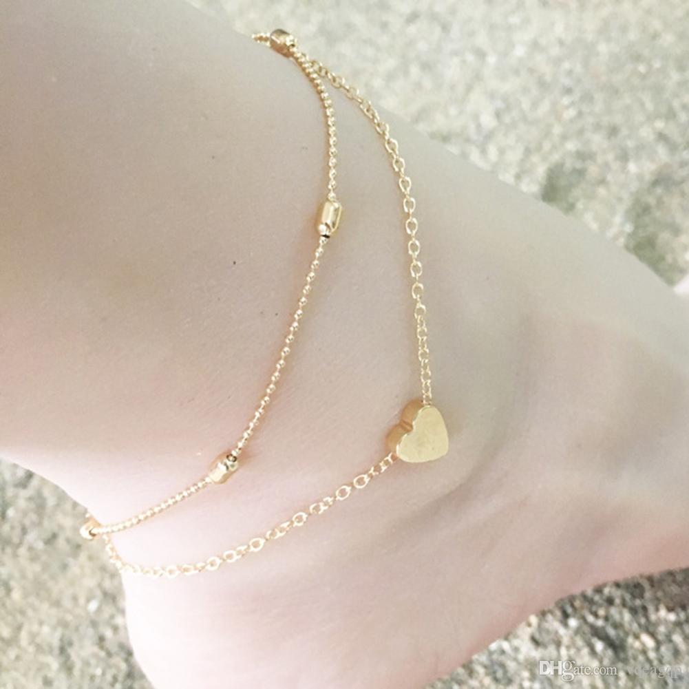 

cgjxs Europe And The United Summer Beach New Round Bead Chain Love Heart Heart -Shaped Anklet