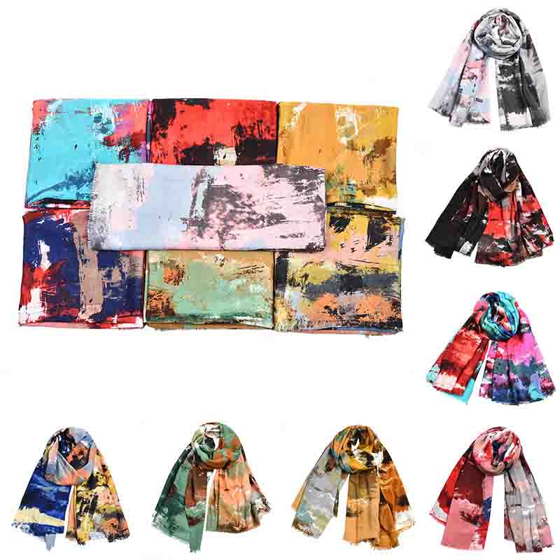 

Long Shawl Wrap Graffiti Printed Abstract Scarf Women Cotton Linen Soft Hijab Scarf Bohemian Bufanda Winter Accessories Bandana