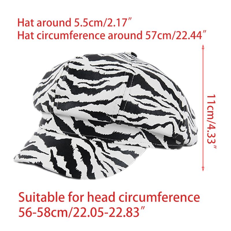 

Women Faux Leather 8 Panels Beret Cap Zebra Striped print Painter Newsboy Hat