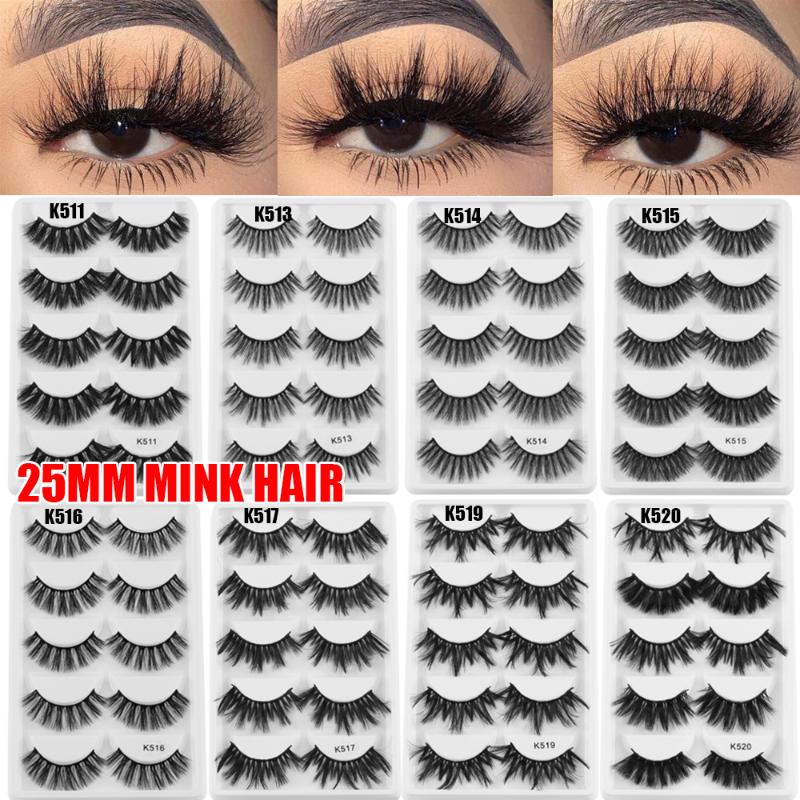 

5 Pairs 25mm Mink False Eyelashes Extra long Wispy Fluffy Eye Lashes Handmade Thick Eyelash Full Volume Extension Makeup Tools