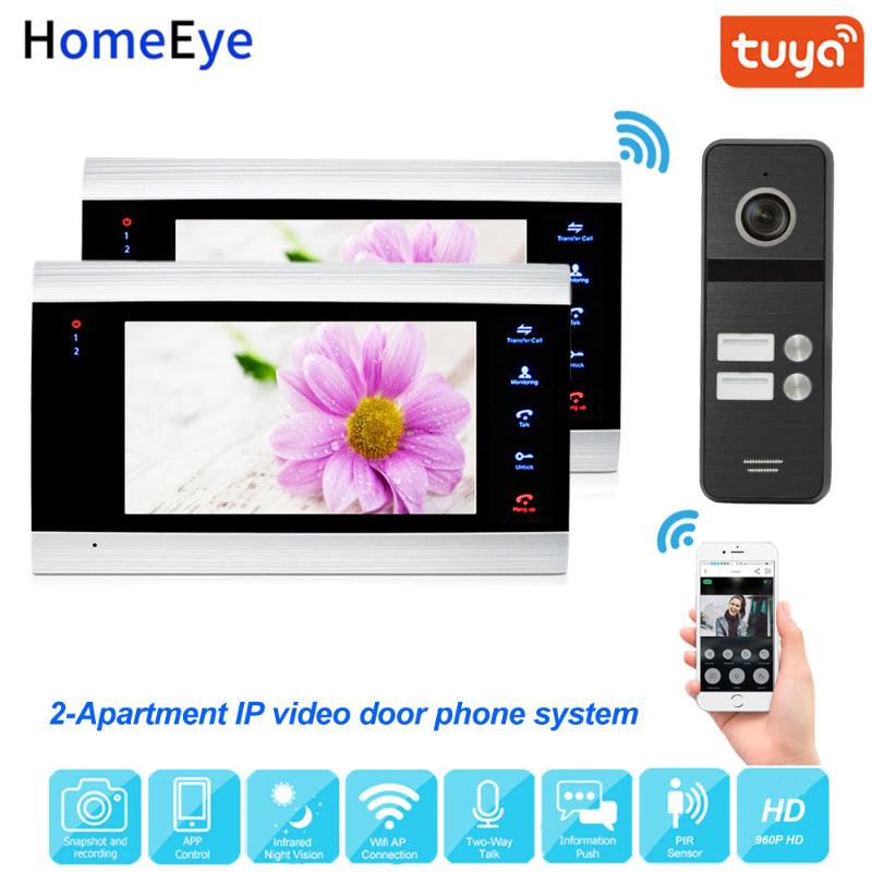 

Tuya Smart App Remote Control IP Video Door Phone WiFi Video Intercom 2-Apartments Security Access Control System Touch Button