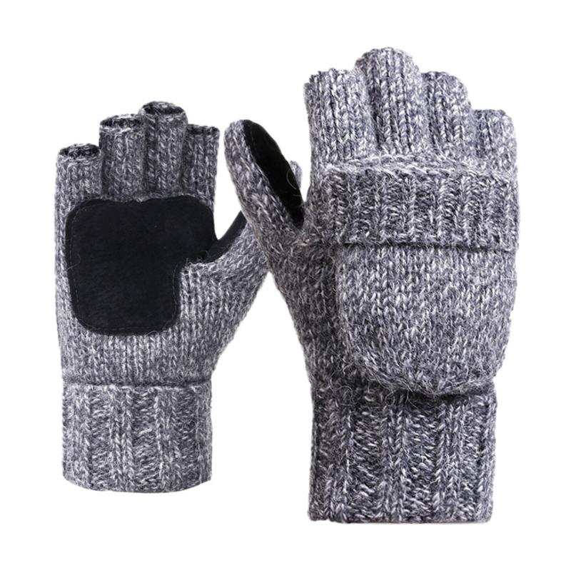 

SAGACE Knitted gloves half finger flip men and women winter wool plus velvet thick leather warm outdoor riding gloves Hot A30924