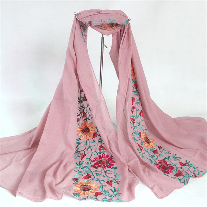 

Muslim Hijab Bandana Women Long Shawl Cotton Scarves and Wraps Linen Shawl Foulards Embroidered Floral Viscose Scarf 180*90cm