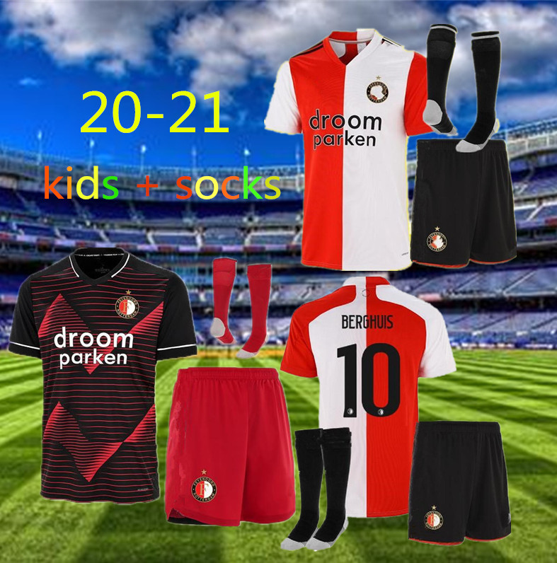 

kids kit + socks Feyenoord 20 21 soccer jersey home away black 2020 2021 V.PERSIE LARSSON 19 BERGHUIS 10 VILHENA 9 JORGENSEN JERSEY SHIRT, Picture