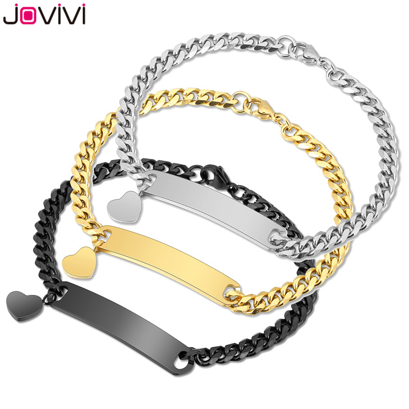 

Jovivi 1pc Stainless Steel Thin Heart Link ID Bracelet Adjustable Couples Bracelets Birthday Valentines Gift