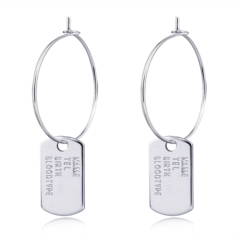 

1pair Punk Letter Dog Tag Pendant Large Hoop Earrings For Women Personality Gold Color Circle Earrings Jewelry E571-2