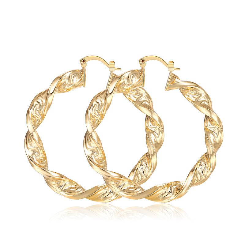 Quality 18K Gold Cooper Women Dangle Hoop Earrings Brass Twist Jewelry Euro America Simple Fashion