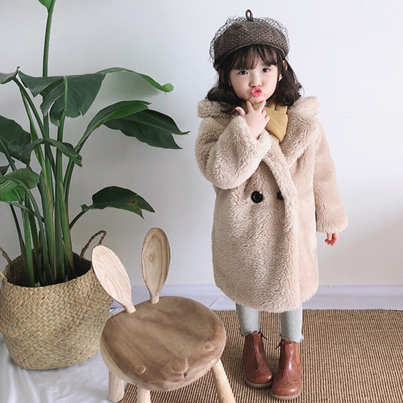 

2-12 Years Children Faux Fur Coat Baby turndown collar Thicken Warm Jacket Girls Long Overcoat Winter Kids girls Casual Outwear, Customize
