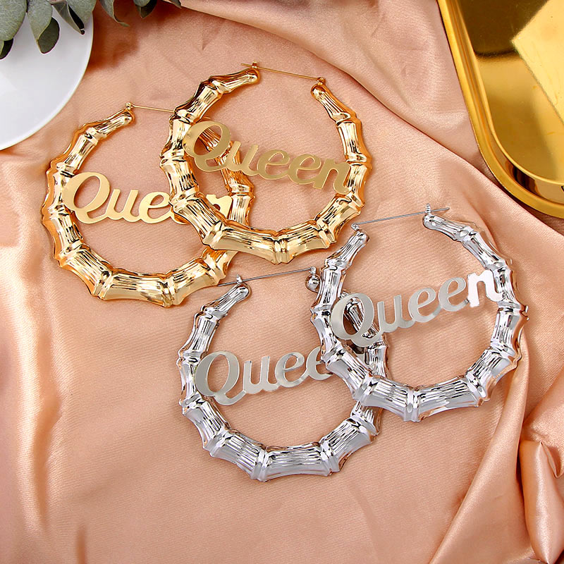 

Caraquet Vintage 5 Style Letter Hoop Earrings Gold Silver Color Hollow Big Bamboo Earrings for Women Hip Hop Personality Jewelry