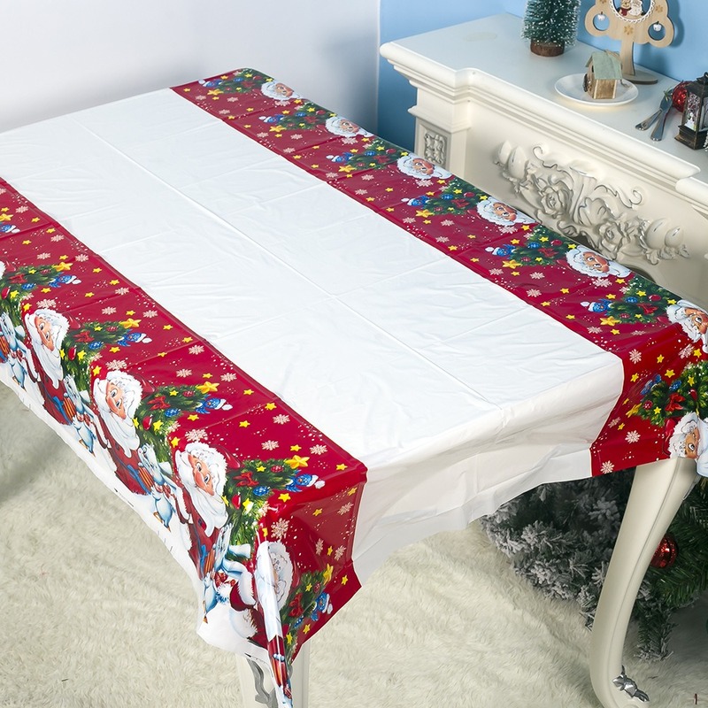 

180*110cm Christmas Tablecloth Santa Claus Printed Rectangle PVC Tablecloth New Year Christmas Dinner Party Table Decorations