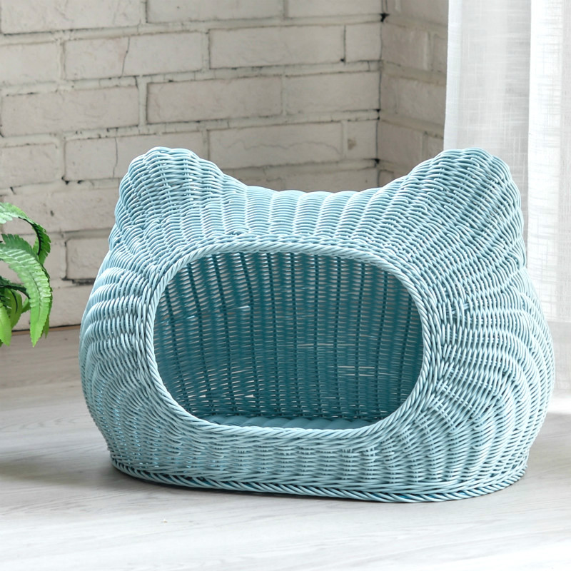 

Rattan Cat Nest Cat House Removable Cage Kennel Dog House Small Dog Bed Blanket Small Pet Pet Supplise, Brown