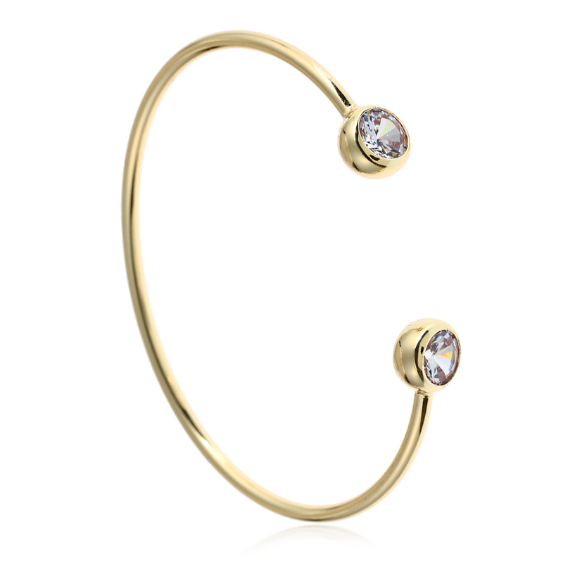 

8SEASONS Trendy Jewelry Copper Open Cuff Bangles Bracelets Gold / Silver Color Round Clear Rhinestone 6.2cm(2 4/8") long, 1 pc