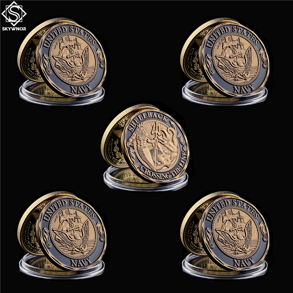 5PCS USA Copper Challenge Craft Navy Shellback Crossing the Line Sailor Military Souvenir Value Coin-image-587033991