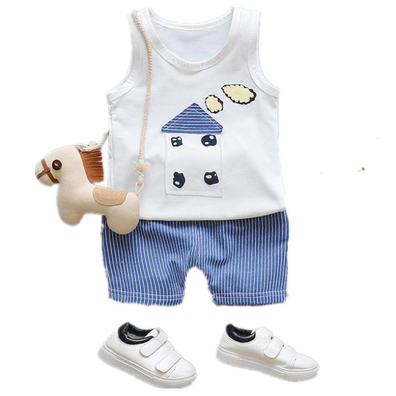 

baby The boys summer clothing sets new fashion infant The boy cartoon house cotton short sleeve tops+short 2pcs suit, Blue