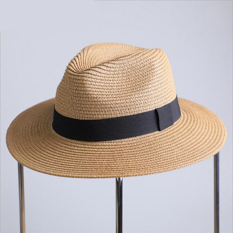 

2020 Unisex Casual Vacation Summer Sun Hat Panama Straw Hat Women Brimmed Hats Beach Jazz Men Folding, Black