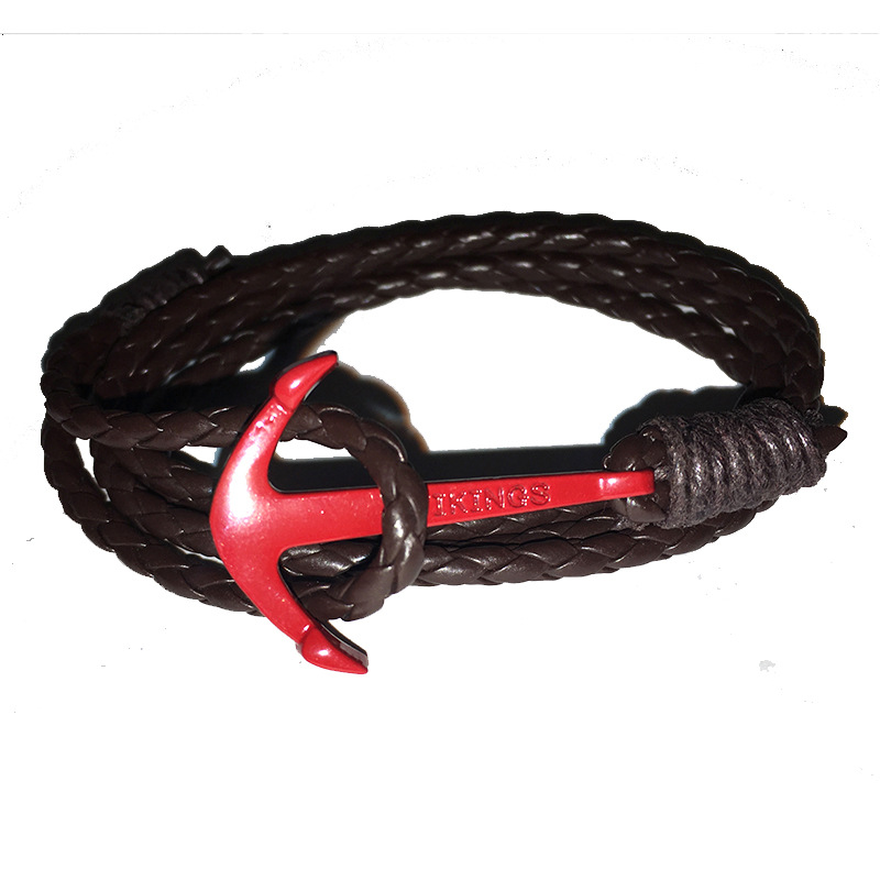 

Charm Bracelets Men's Anchor Leather Camping Rope Chain Bangles Multi-layer Alloy Punk Jewelry Retro Vintage SL064