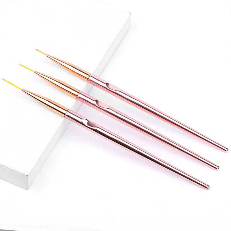 

New 3 Pcs Rose Gold Nail Art Line Painting Brushes Metal Handle Thin Liner Drawing Pen Diy Uv Gel Tips Manicure Tool