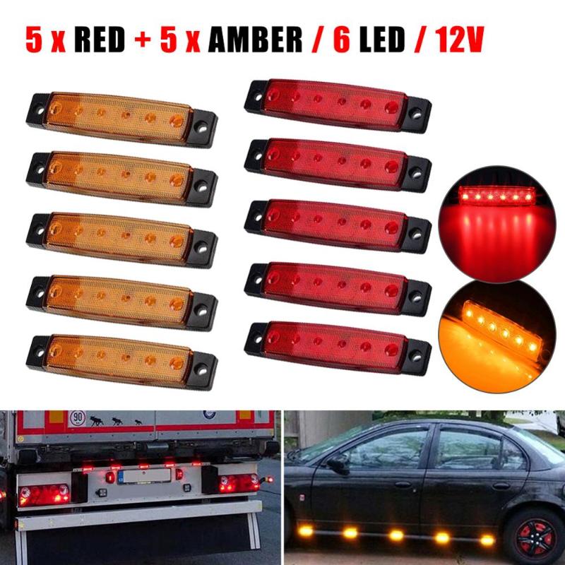 

10x Red Amber 6 LED Side Marker Lamp Clearance Trailer Light Indicator Truck CSV, As pic