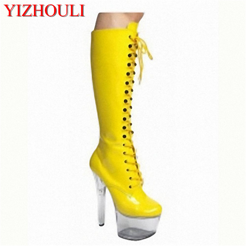 

15cm high with the boots Candy color crystal boots sexy female club Wang Stage, Black