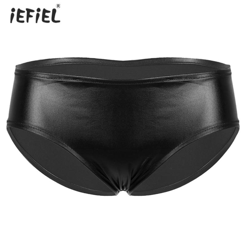 

Sexy Panties Lingerie Women Ladies Shiny Metallic Crotchless Briefs Low Rise Open Crotch Hole Cheeky Hipster Briefs Underwear, Black
