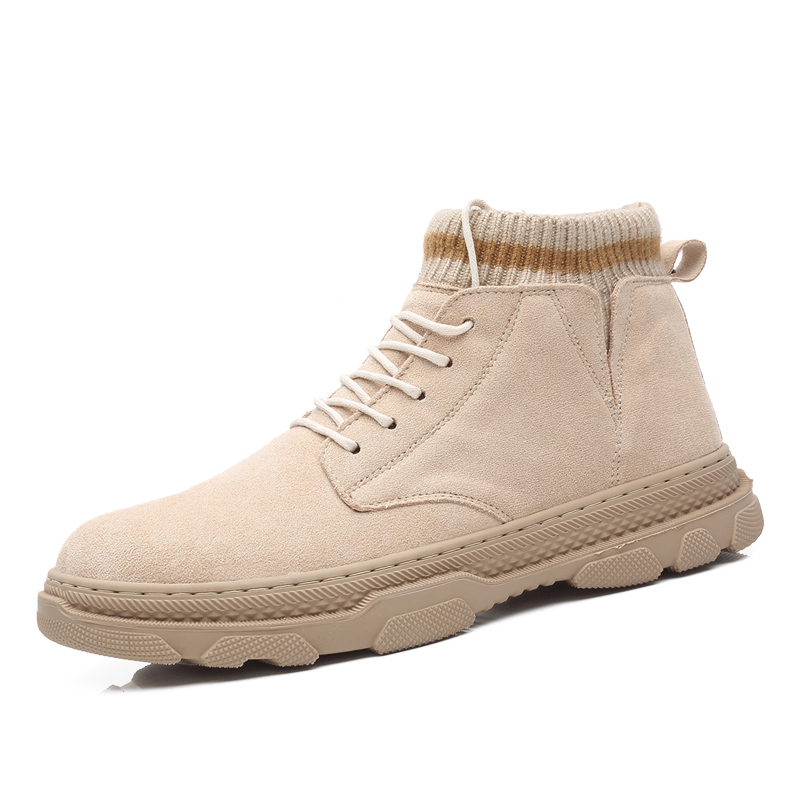 

New Winter Boots Men's Boots Warm Comfortable Men Winter Shoes High Top Genuine Leather Ankle Men's Sneakers, Beige